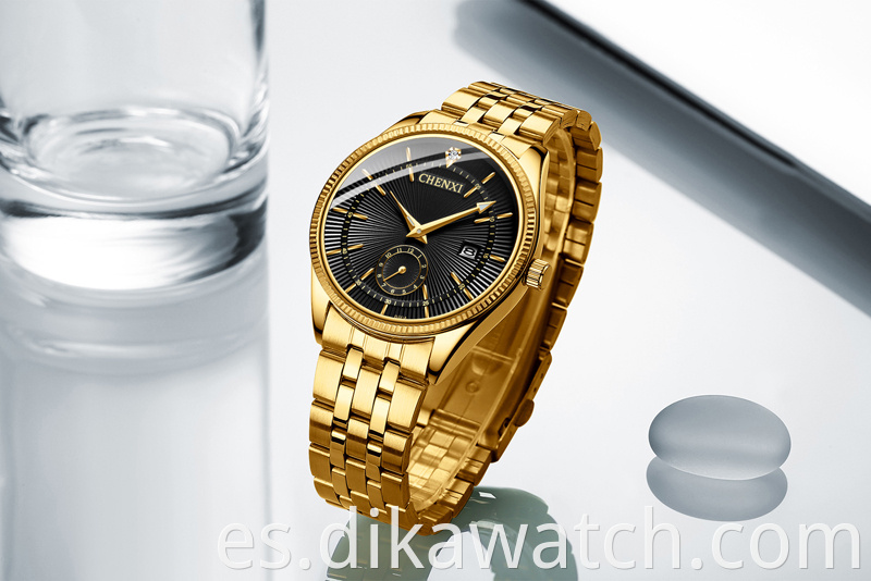 Hot 069 CHENXI All Gold Couple Watch Reloj de cuarzo con calendario simple y hermoso a la moda